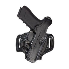 Aker Leather flatsider XR-12 belt Slide Left Hand holster Plain Black Glock 17/22 features a forward cant